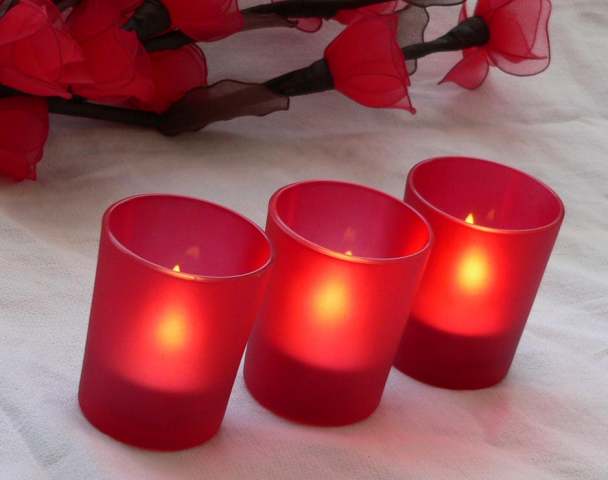 Red  Frosted Glass Tea Light Candle Holder - Small - BULK Buy